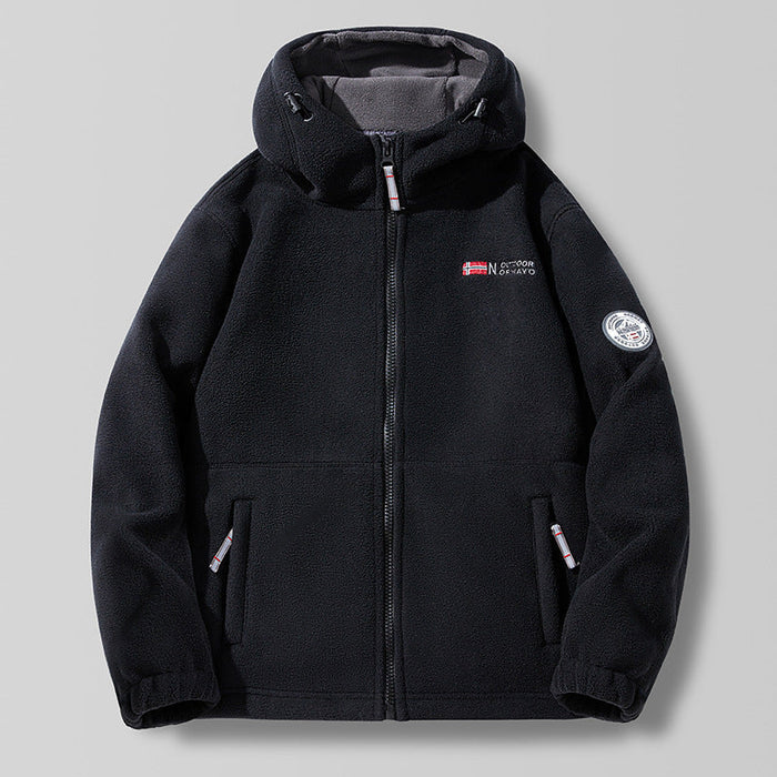 Herren Kapuzen-Fleecejacke mit hohem Haubenkragen und Reißverschluss